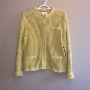 Talbots Women’s Light Green Raw Hem Snap Button Knit Cardigan Sweater